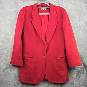 LL Bean Blazer Jacket Womens 12R Wool Cashmere Blend Red Wine Coat Made in‎ USA